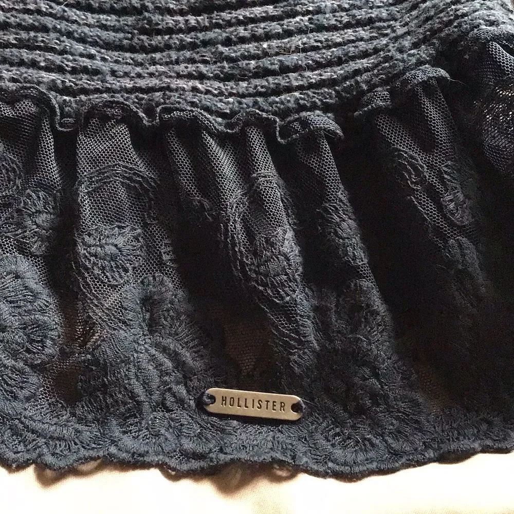 Hollister Y2K Dark Blue Knit Lace Trim Layered Peplum Sweater Bella Swan Small S
